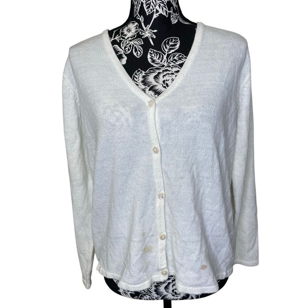 Flawed Carolyn Taylor White Button Front Cardigan Sweater Upcyclers Open Front